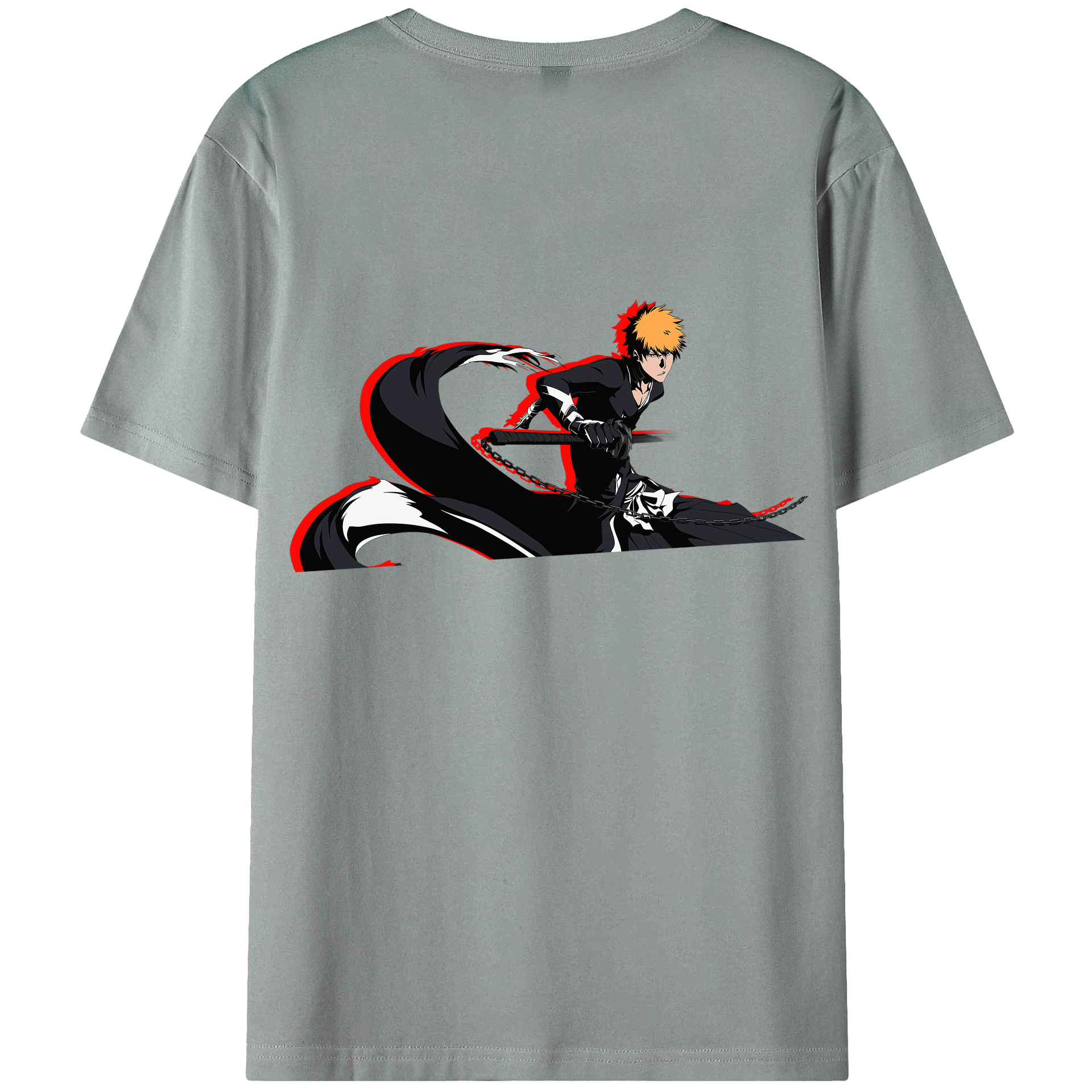 （画像用） ブリーチ 黒崎一護（くろさき いちご）BLEACH Kurosaki Ichigo 綿100％ メンズ半袖Tシャツ（バックプリント） 通気性